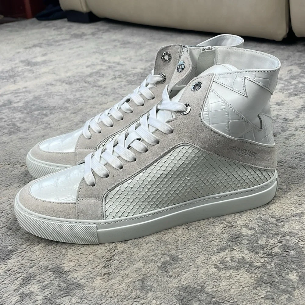 NIB Zadig & Voltaire High Flash Keith Leather High Top Sneakers White Sz 41